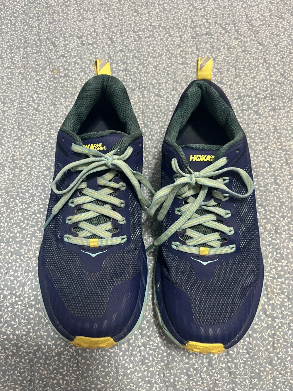 Hoka Women's Navy and Yellow Accent Athletic Running Shoes